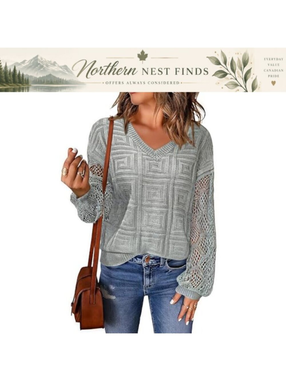 Women's V Neck Long Sleeve Sweater - Lightweight Knit Pullover Top